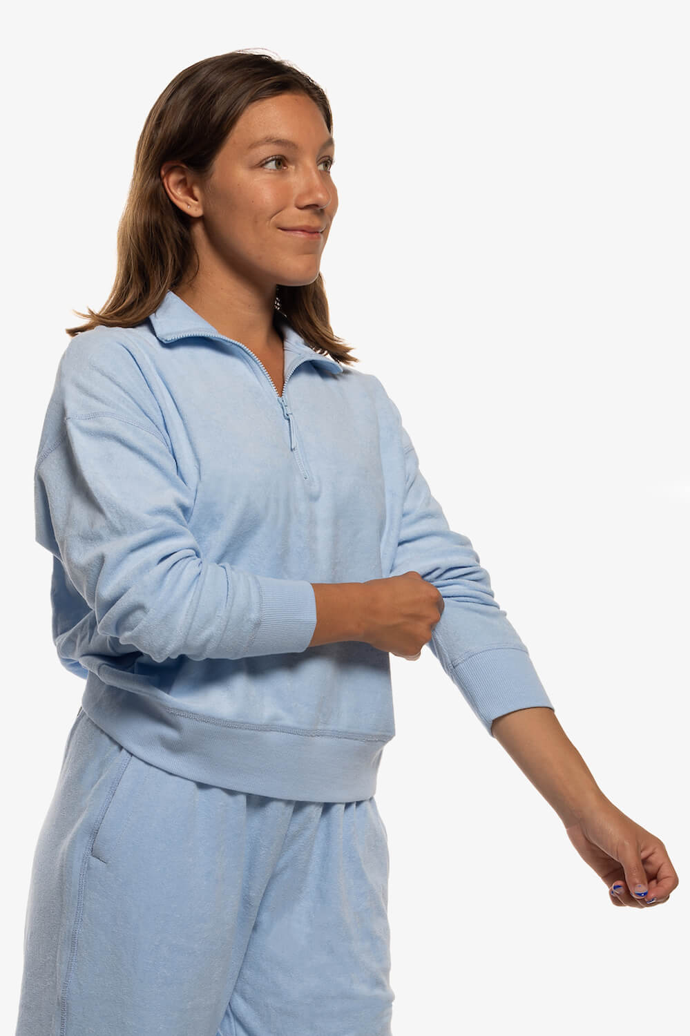 Callie Terry Cloth 1/4 Zip Pullover Sweatshirt - Sky