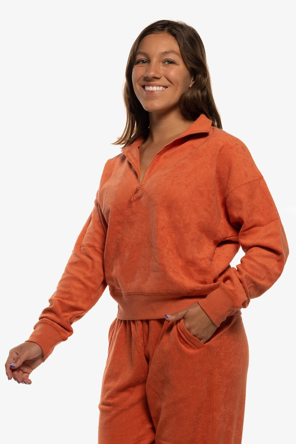 Callie Terry Cloth 1/4 Zip Pullover Sweatshirt