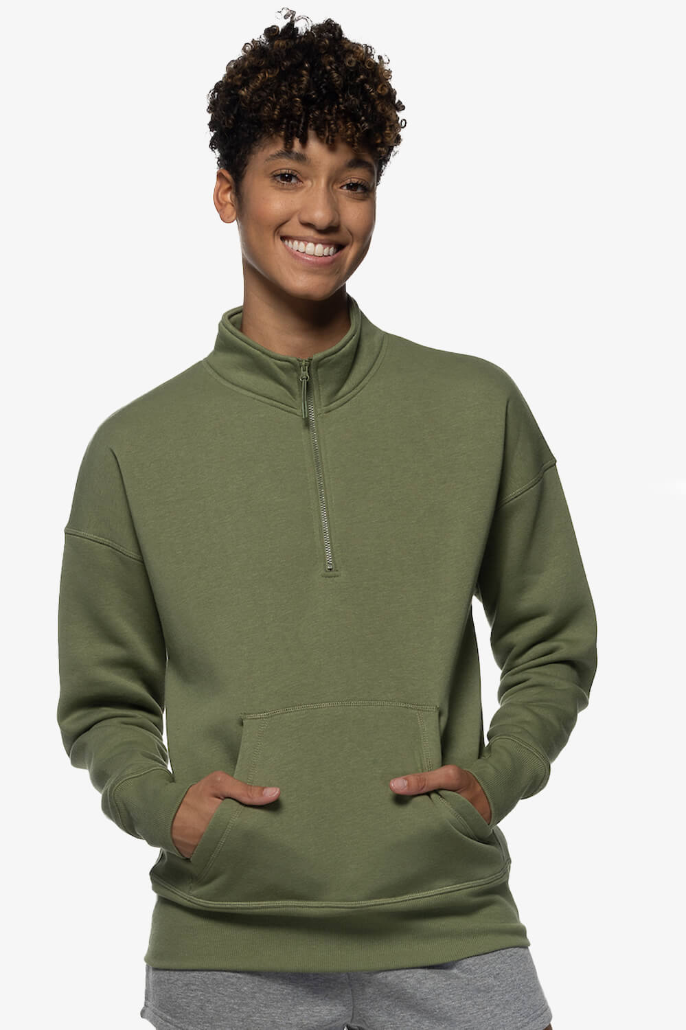 Eliza 1/4 Zip Fleece Pullover Sweatshirt - Moss
