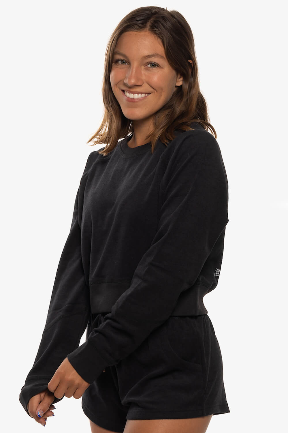 Madison Terry Cloth Cropped Crewneck - Black
