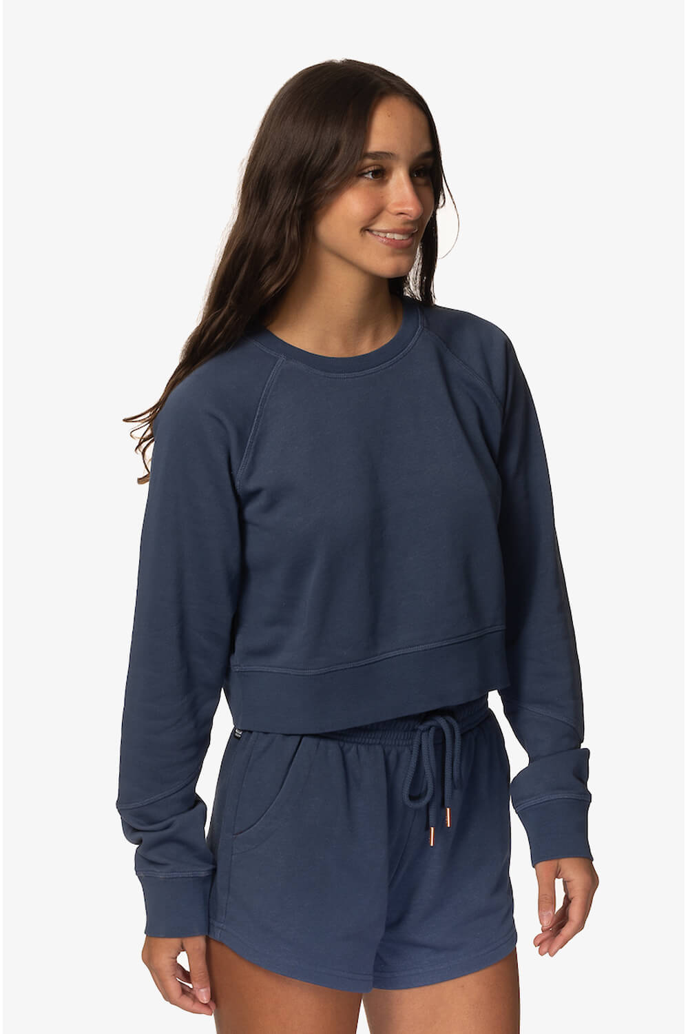 Brynn Cropped French Terry Crewneck - Laguna