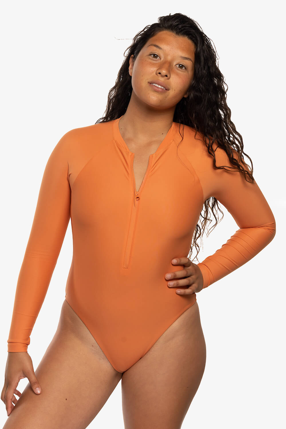 Paloma Long Sleeve Zip-Up Surf One Piece - Sahara