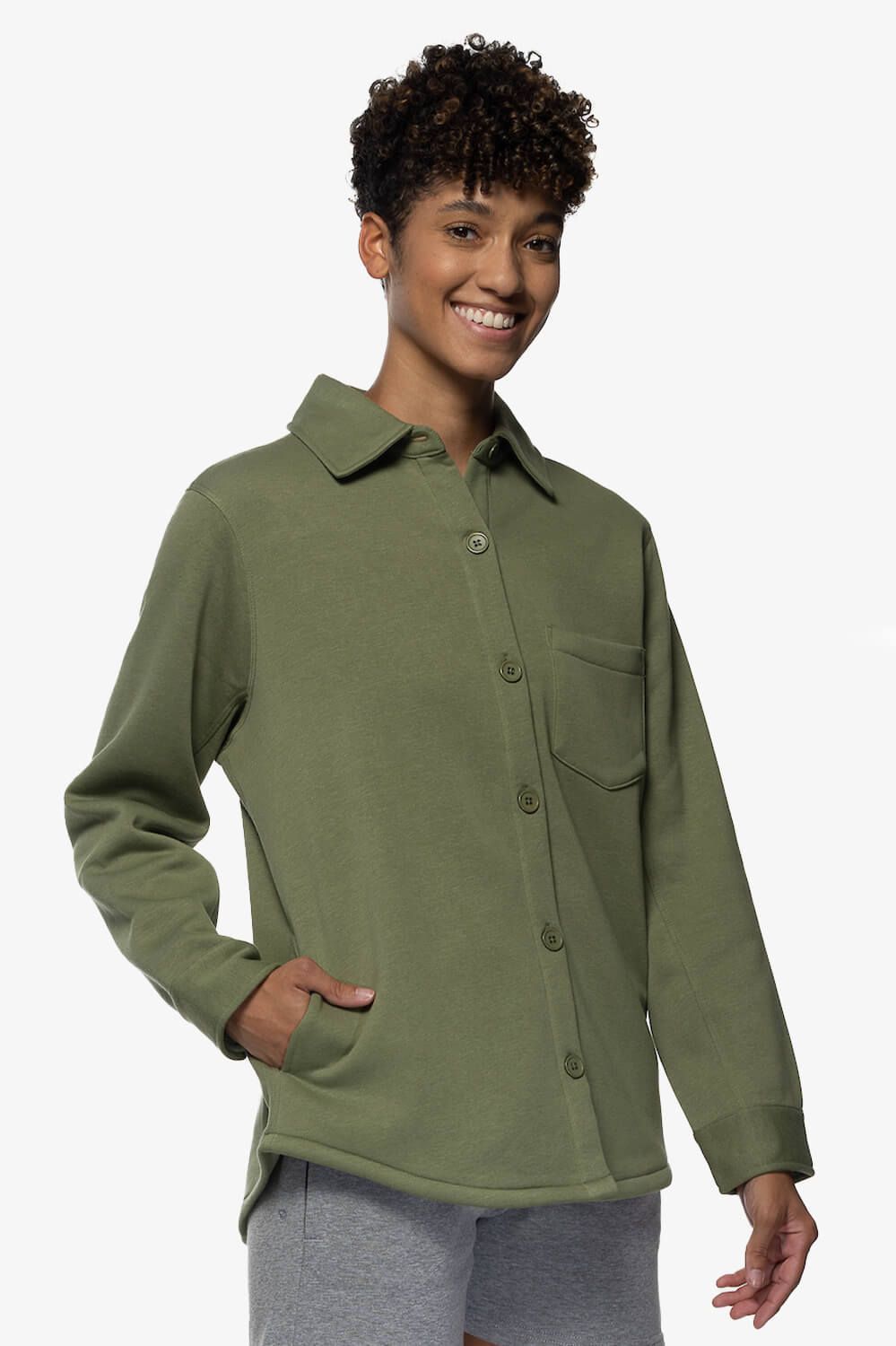  April Fleece Button Up - Moss