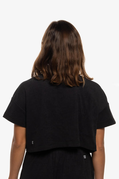  Blaire Cropped Terry Cloth Tee - Black