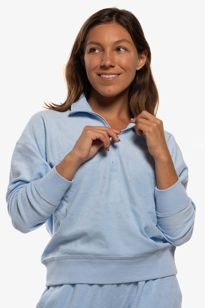  Callie Terry Cloth 1/4 Zip Pullover Sweatshirt - Sky