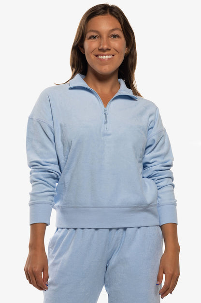  Callie Terry Cloth 1/4 Zip Pullover Sweatshirt - Sky