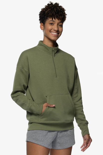  Eliza 1/4 Zip Fleece Pullover Sweatshirt - Moss