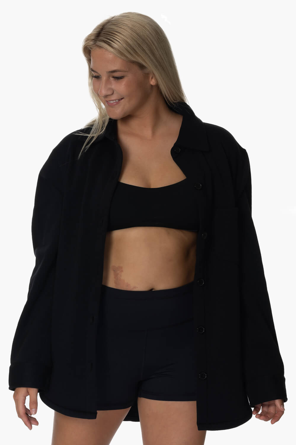  April Fleece Button Up - Black