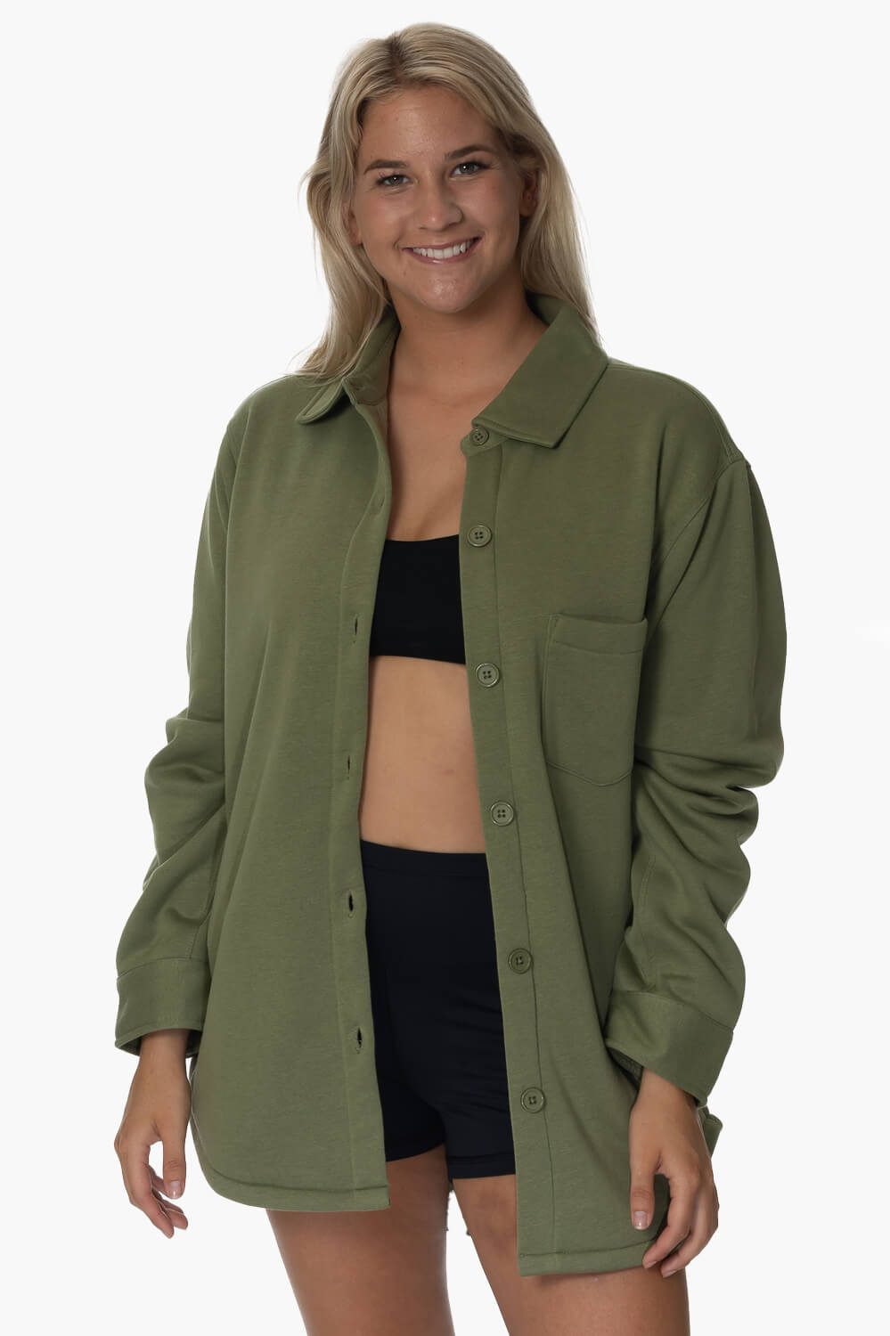  April Fleece Button Up - Moss