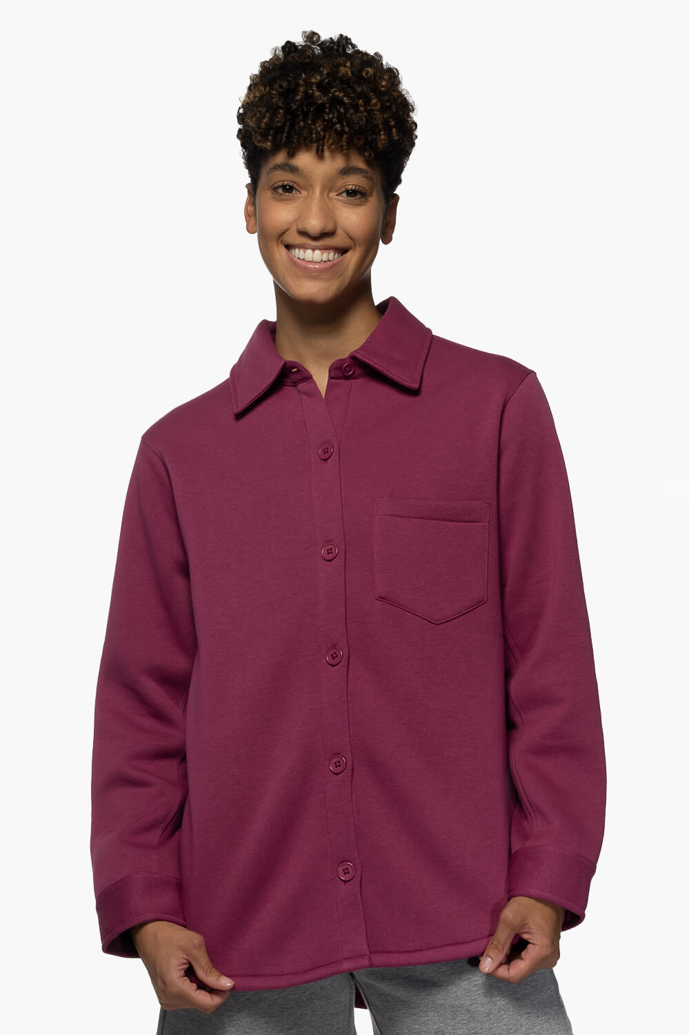  April Fleece Button Up - Plum