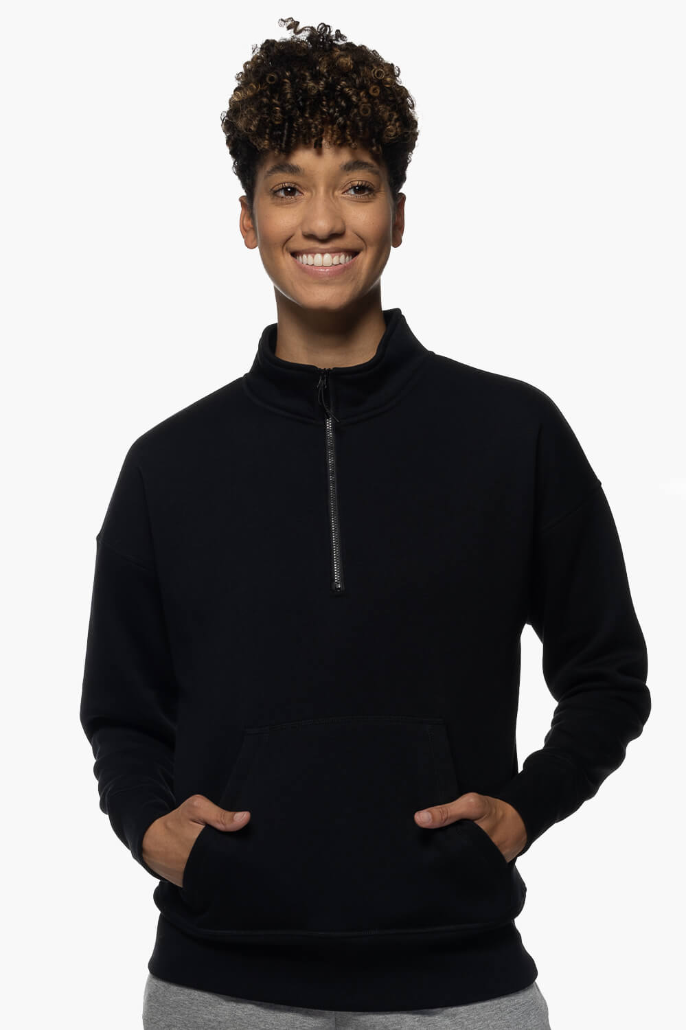 Eliza 1/4 Zip Fleece Pullover Sweatshirt - Black
