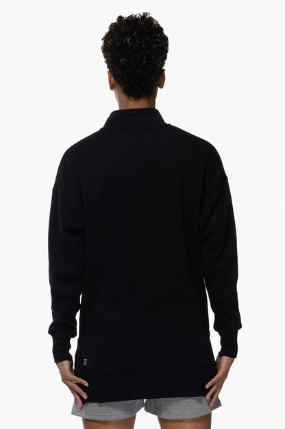  Maisy 1/4 Zip Fleece Pullover Side Slit Sweatshirt - Black