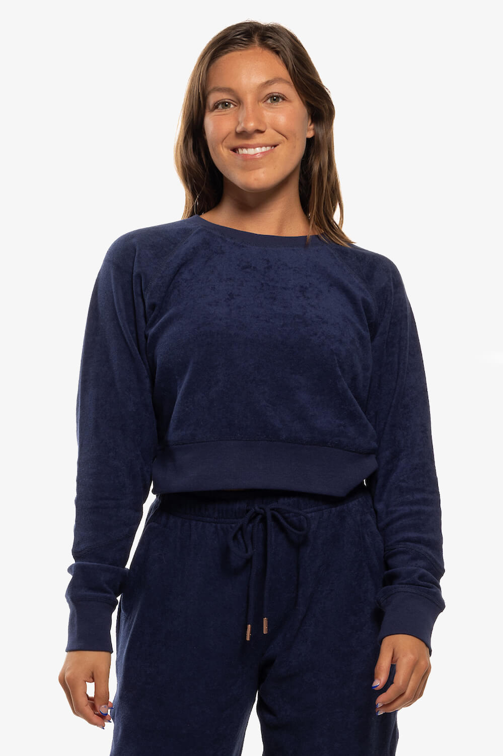  Madison Terry Cloth Cropped Crewneck - Navy