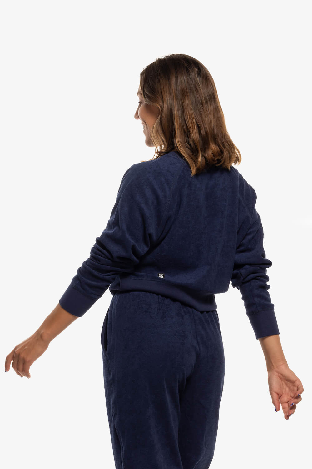  Madison Terry Cloth Cropped Crewneck - Navy