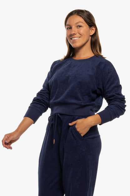  Madison Terry Cloth Cropped Crewneck - Navy