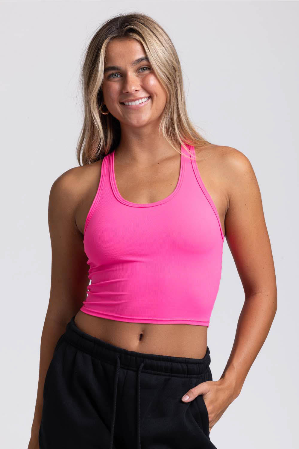  Rochelle Basic Crop Top - Electric Pink