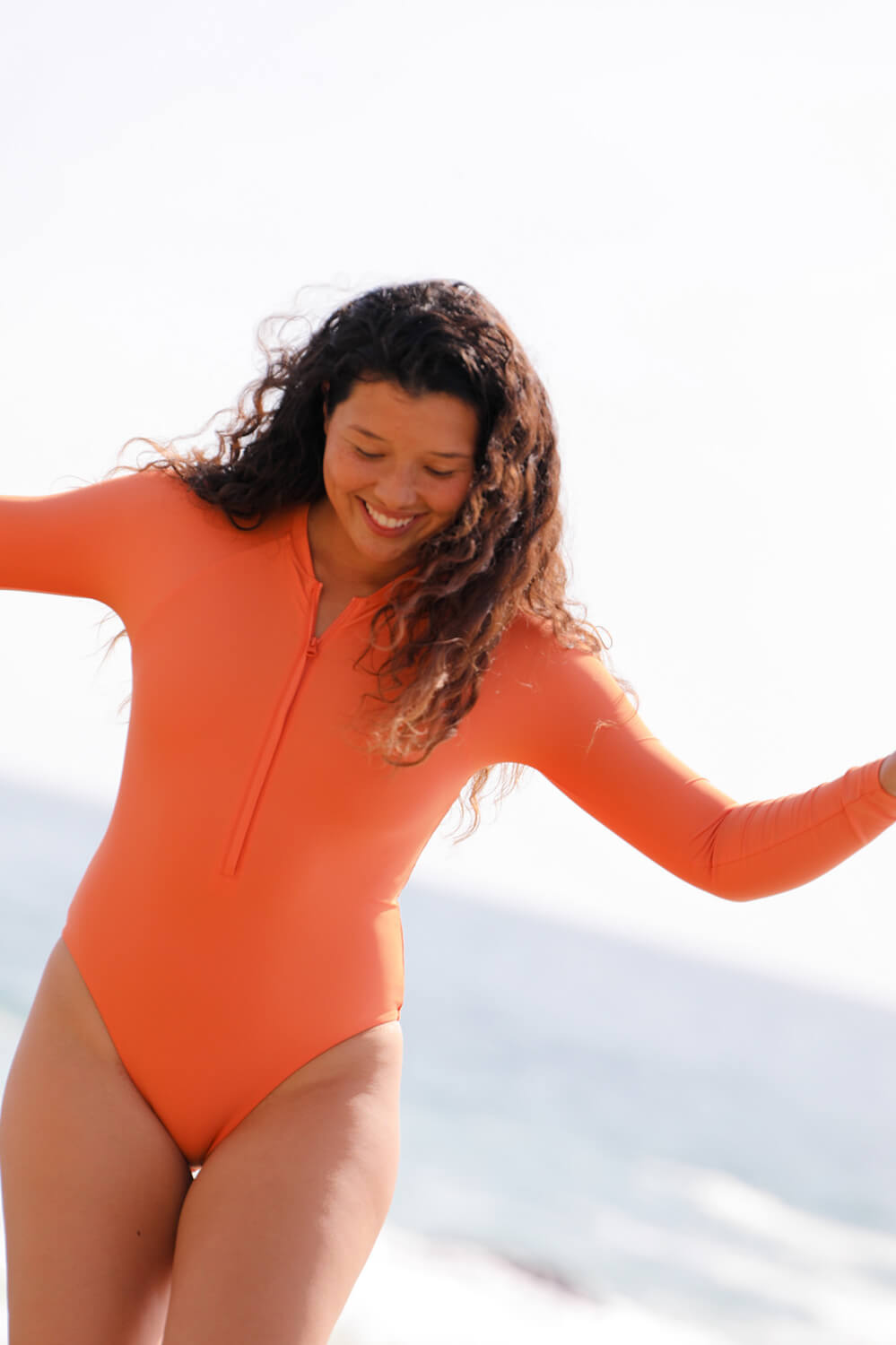  Paloma Long Sleeve Zip-Up Surf One Piece - Sahara