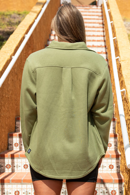  April Fleece Button Up - Moss